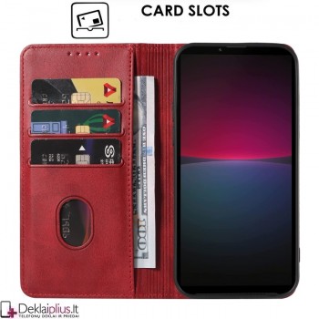 Dirbtinės odos atverčiamas dėklas su skyreliais - raudonas (Sony Xperia 10 IV) Dirbtinės odos atverčiamas dėklas su skyreliais - raudonas (Sony Xperia 10 IV)